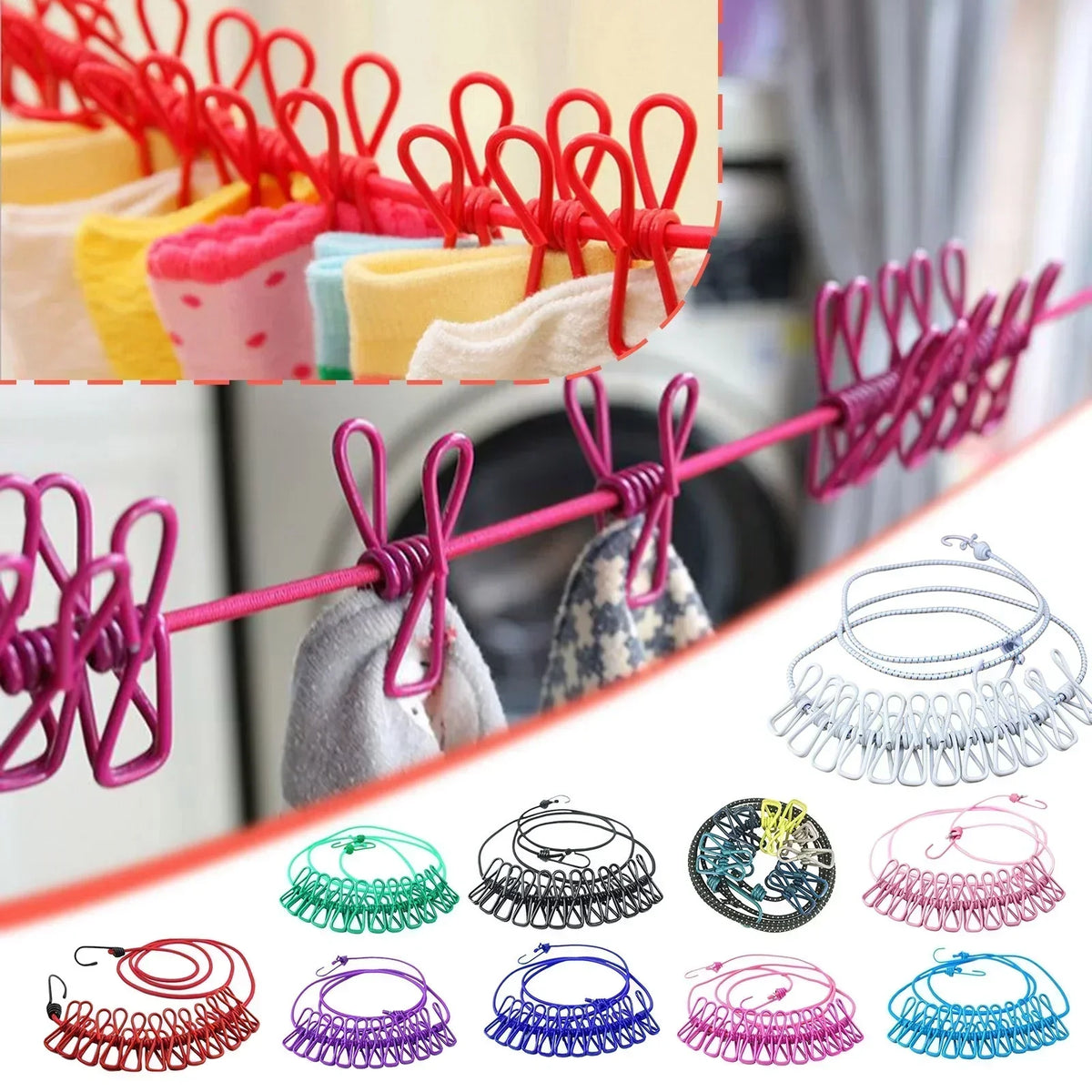 Portable Clothesline with 12 Clips