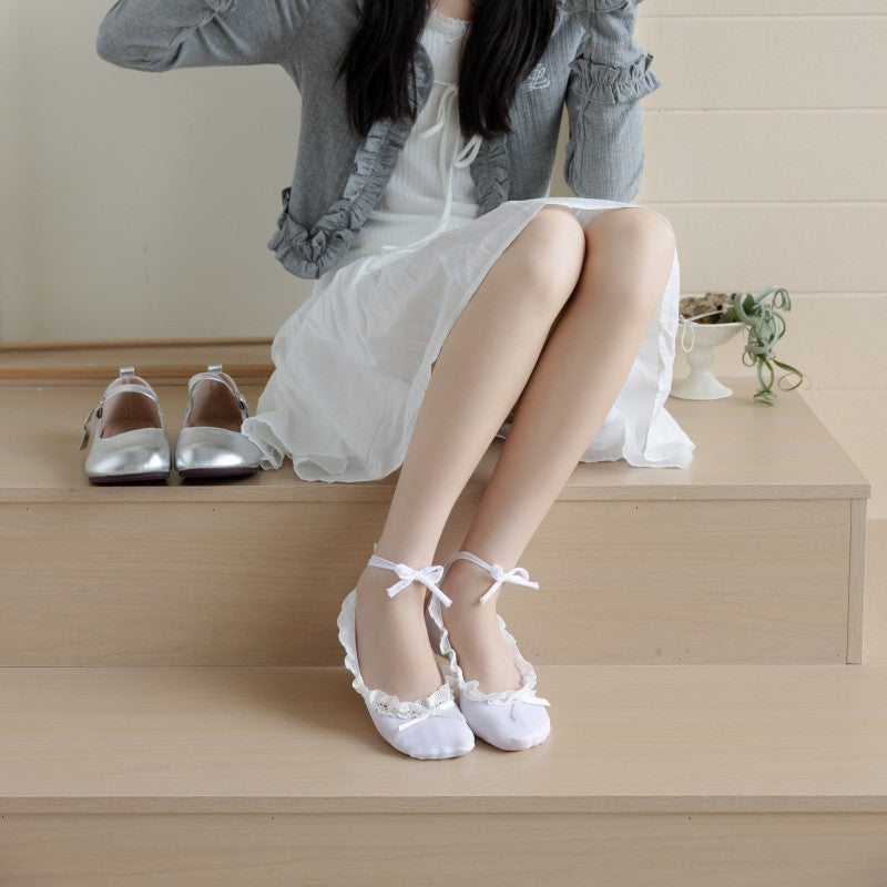 Women’s Bow Tie Lolita Floral Lace Boat Socks