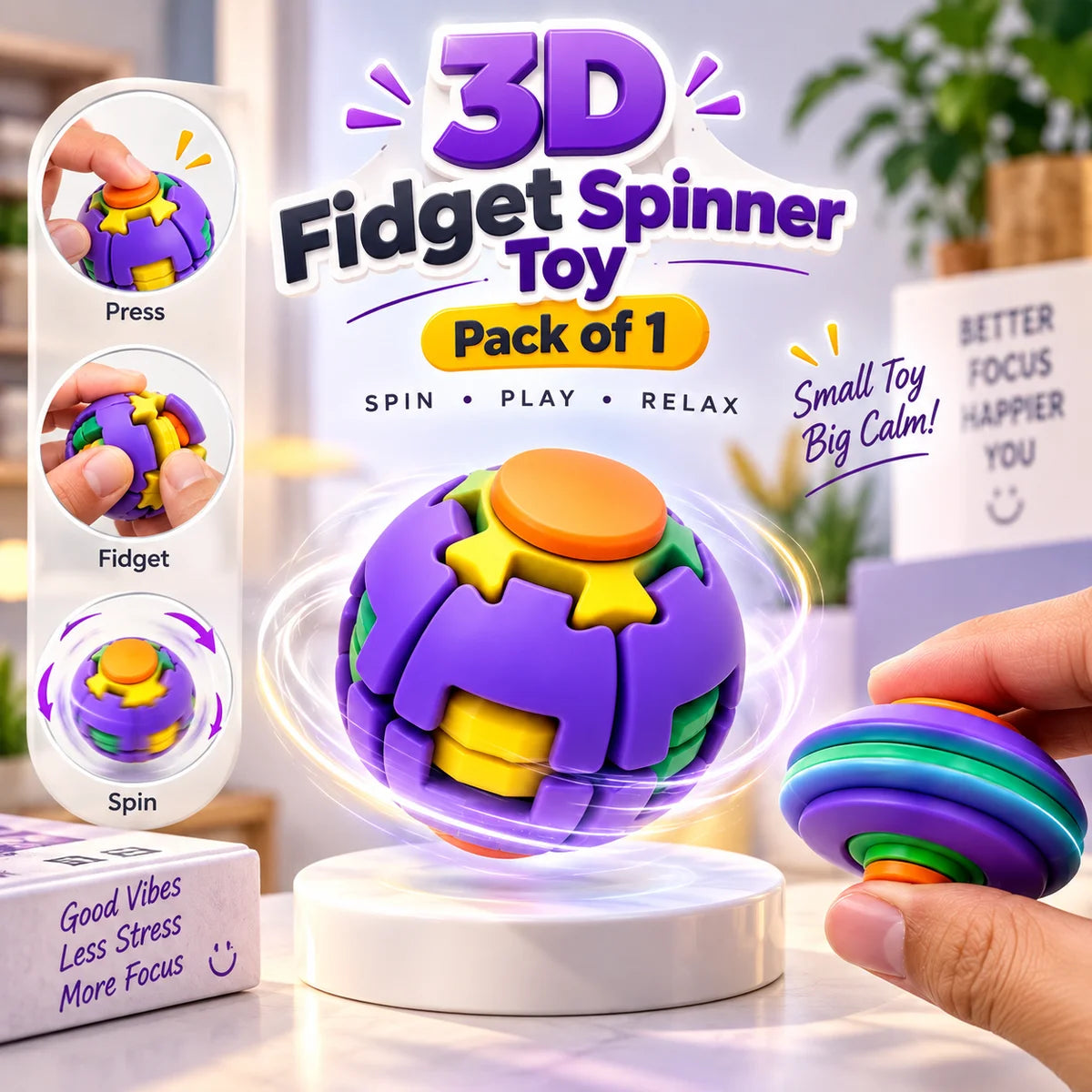 3D Fidget Spinner Ball Toy - alternate view 2