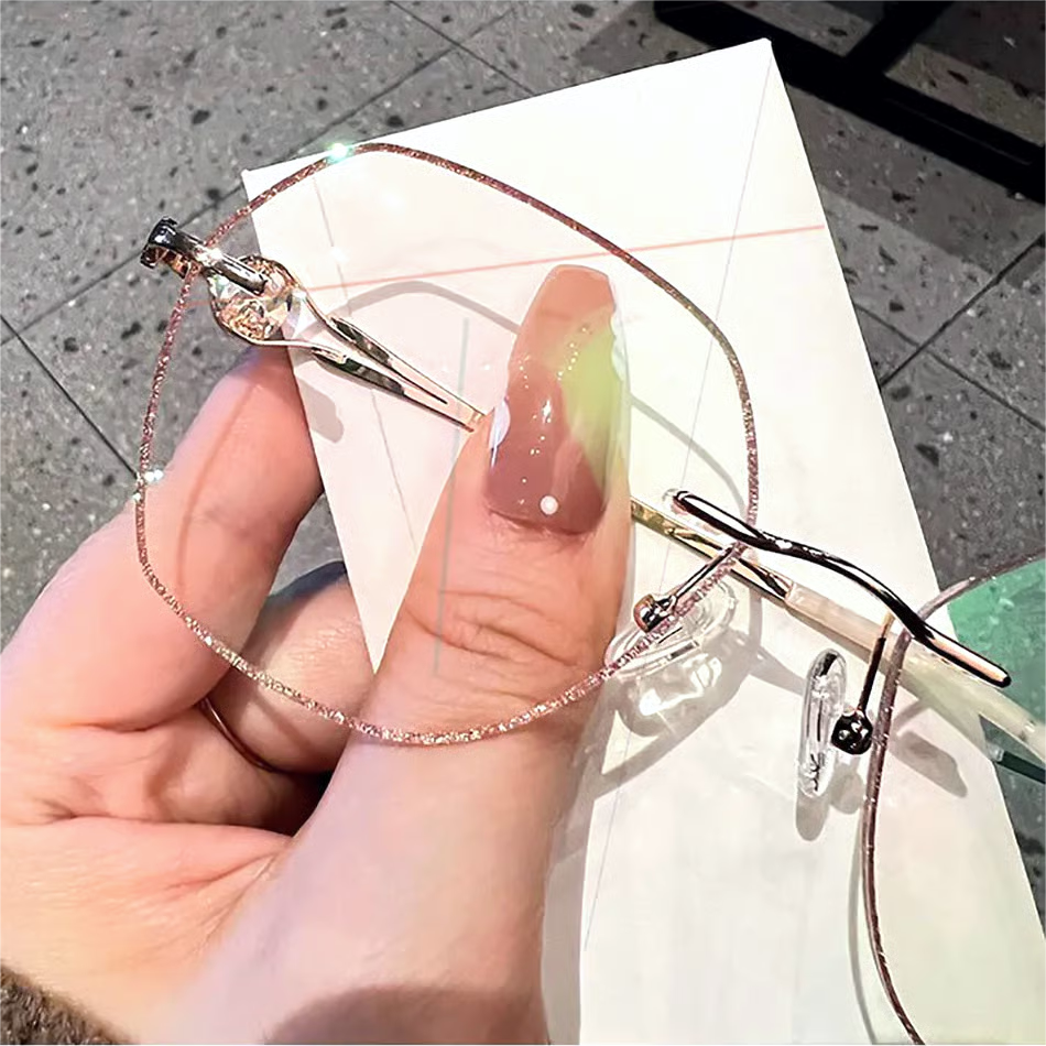 Women Diamond Rimless Anti-Blue Light presbyopia Glasses
