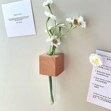 Handcrafted 3D Wooden Fridge Magnet Vase with Tube