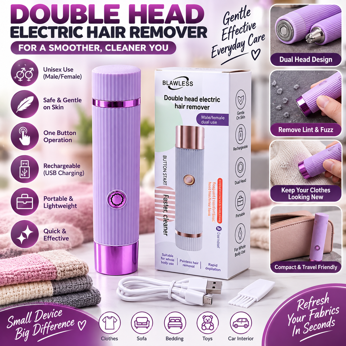 Double Head Electric Hair Remover