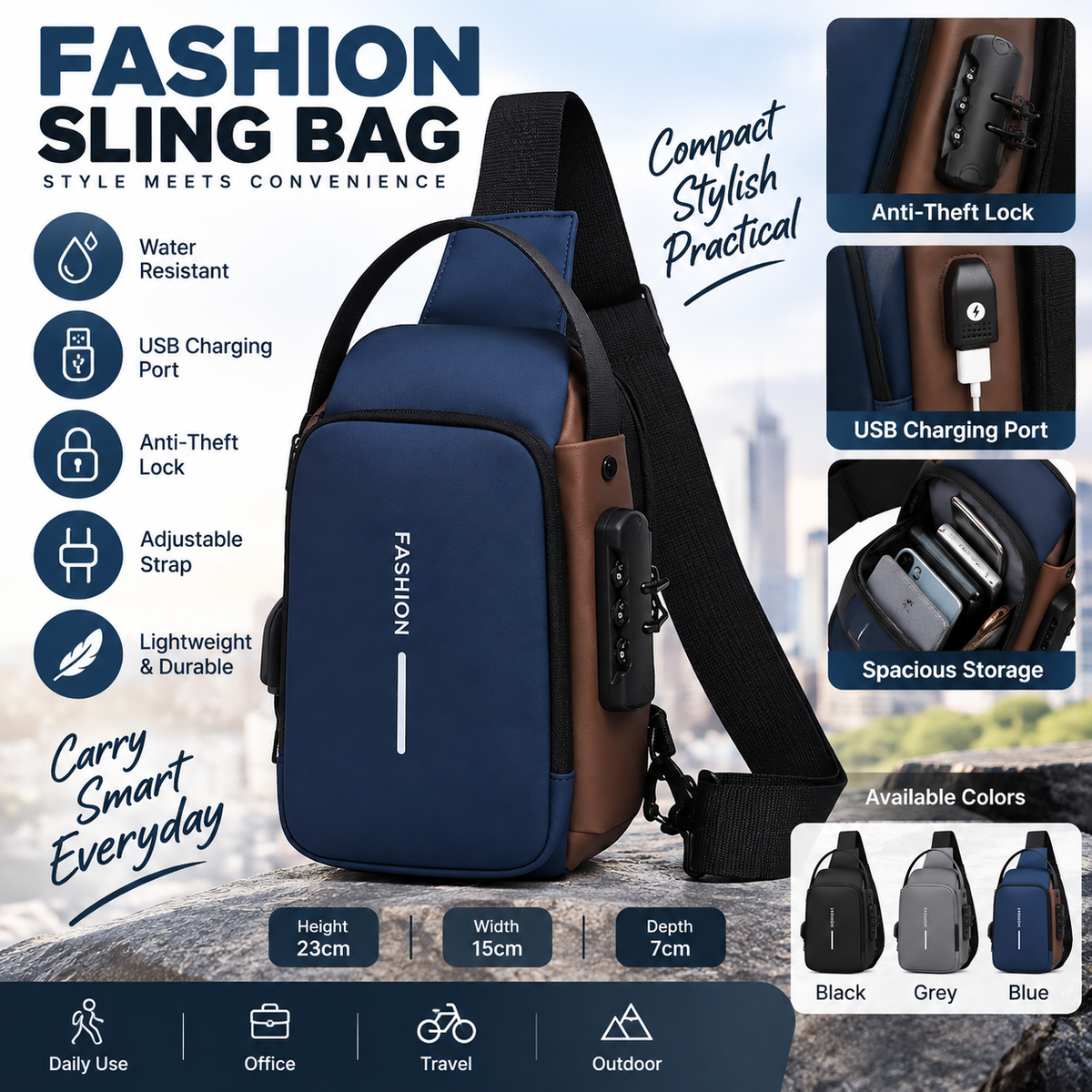 Compact Sling Bag with Secure Zippered Design