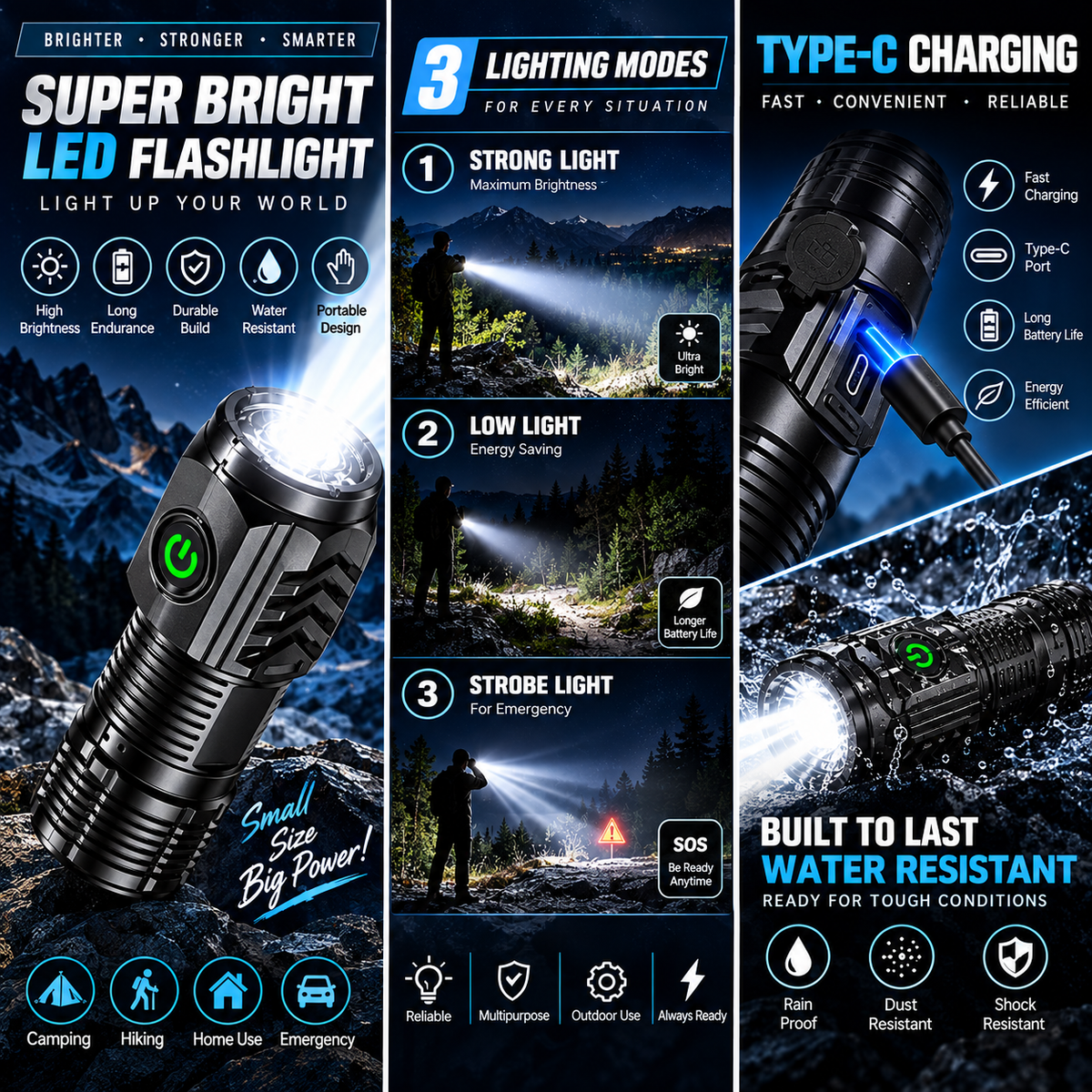 Rechargeable LED Flashlight with Type-C Charging - alternate view 2