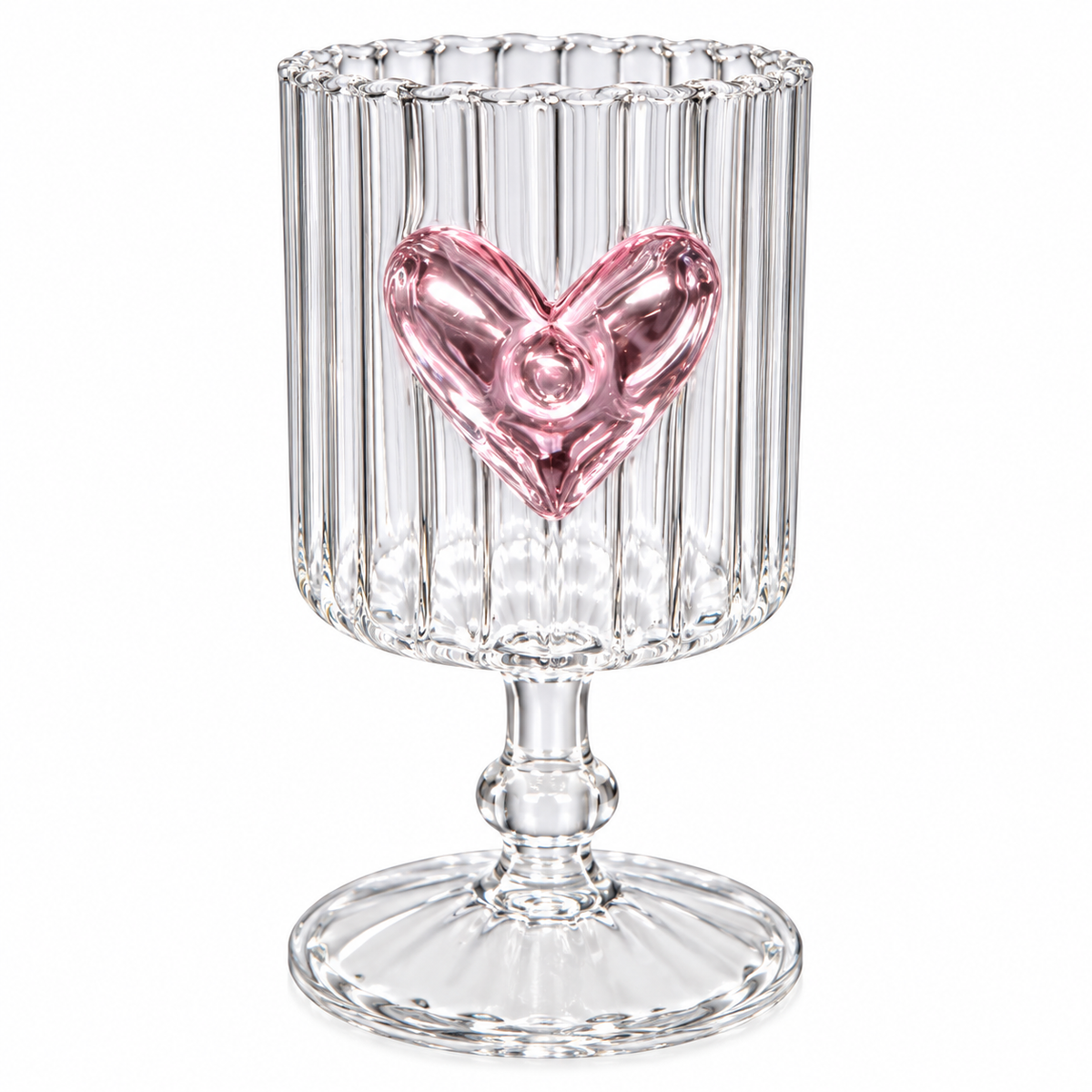 Ribbed Glass Goblet – Heart Design