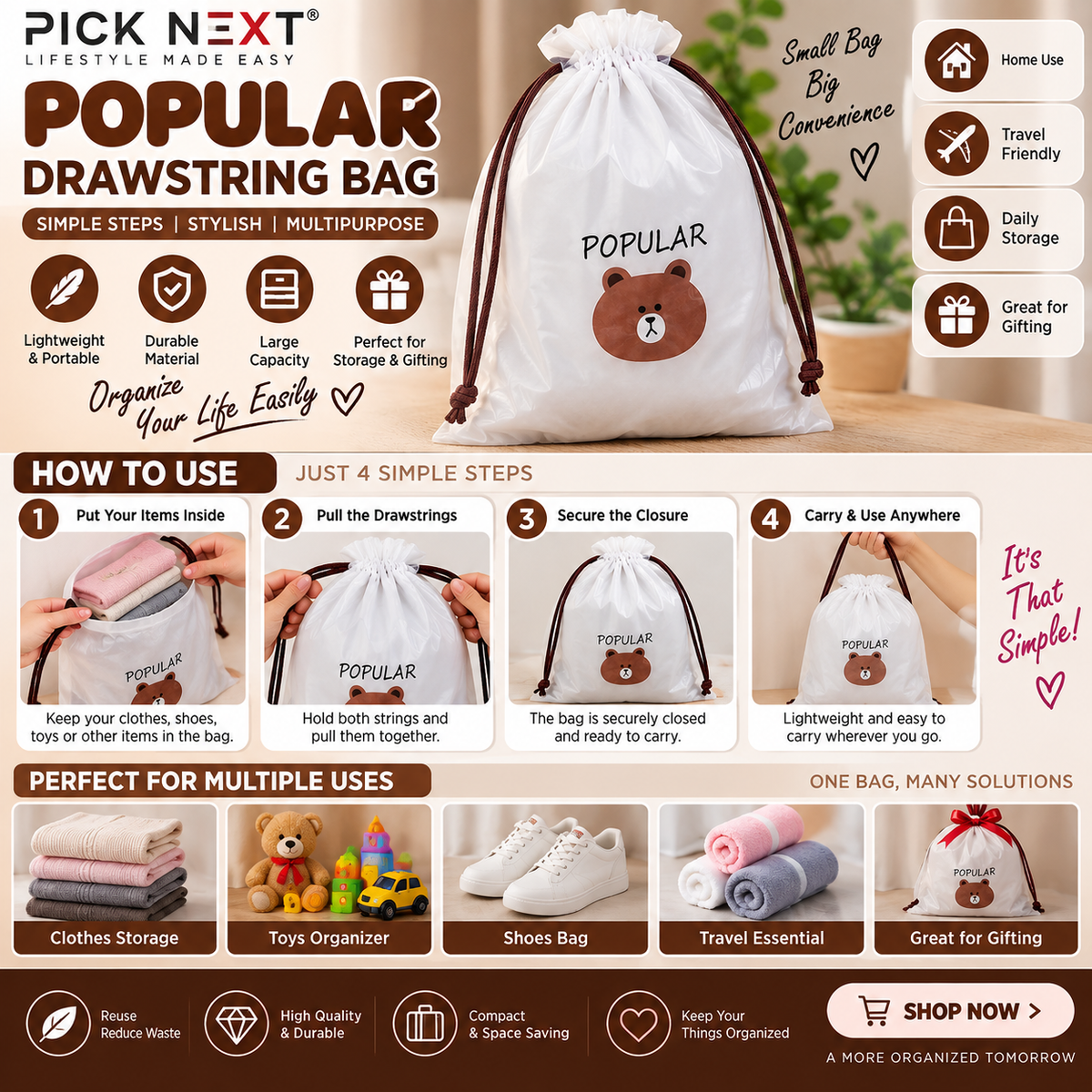 Popular Drawstring Storage Bag - alternate view 2
