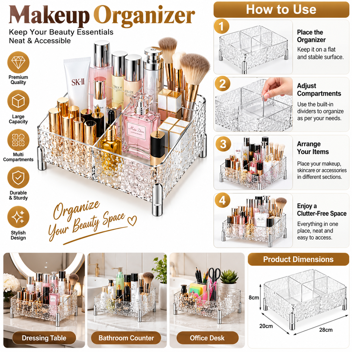 Luxury Acrylic Cosmetic Organizer - alternate view 3