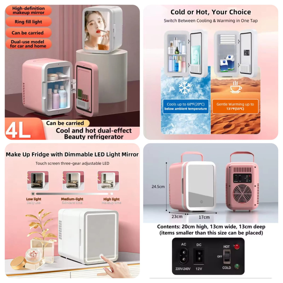 4L Beauty Mini Fridge with LED Mirror - alternate view 2