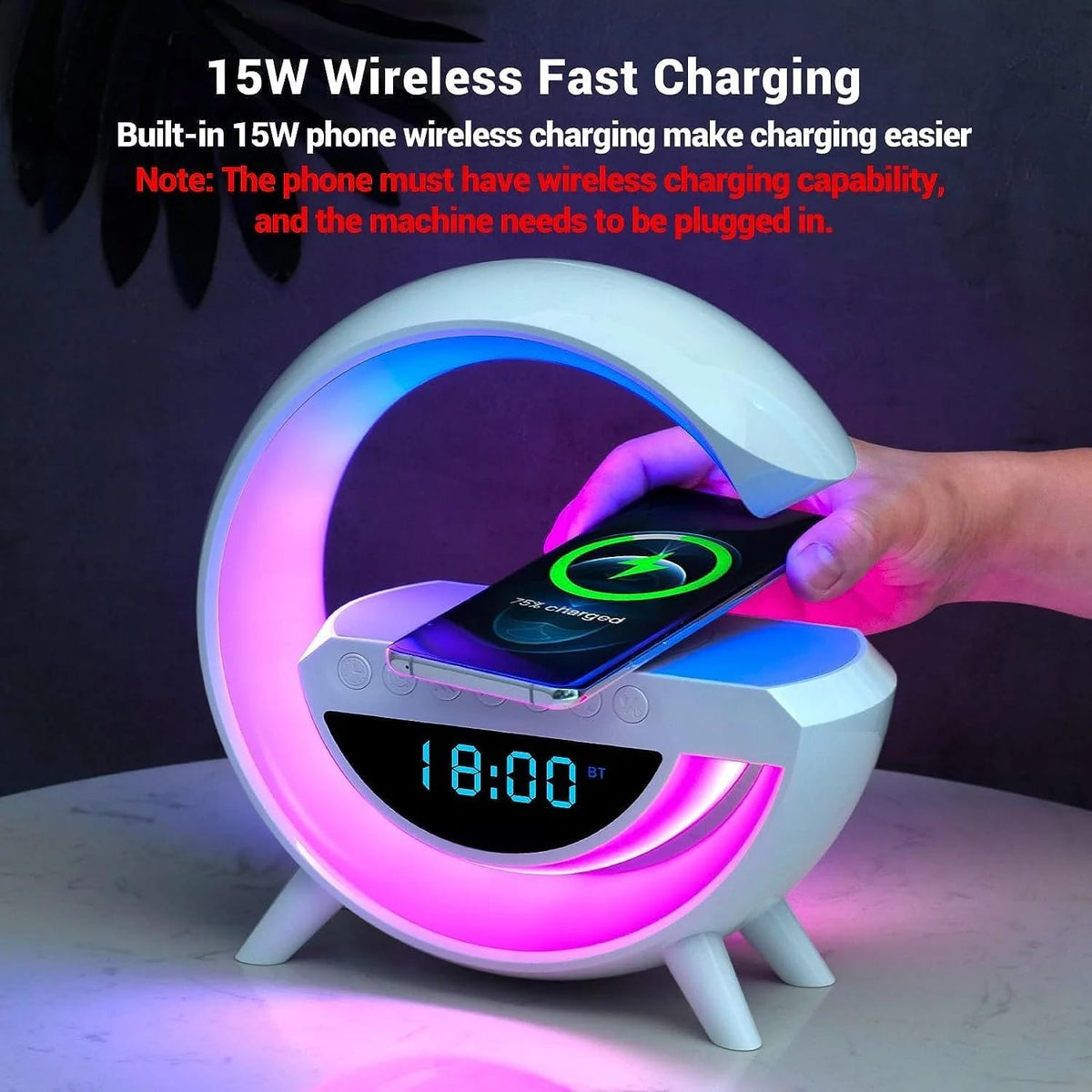 Wireless Charging Lamp with Bluetooth Speaker & Clock - alternate view 4