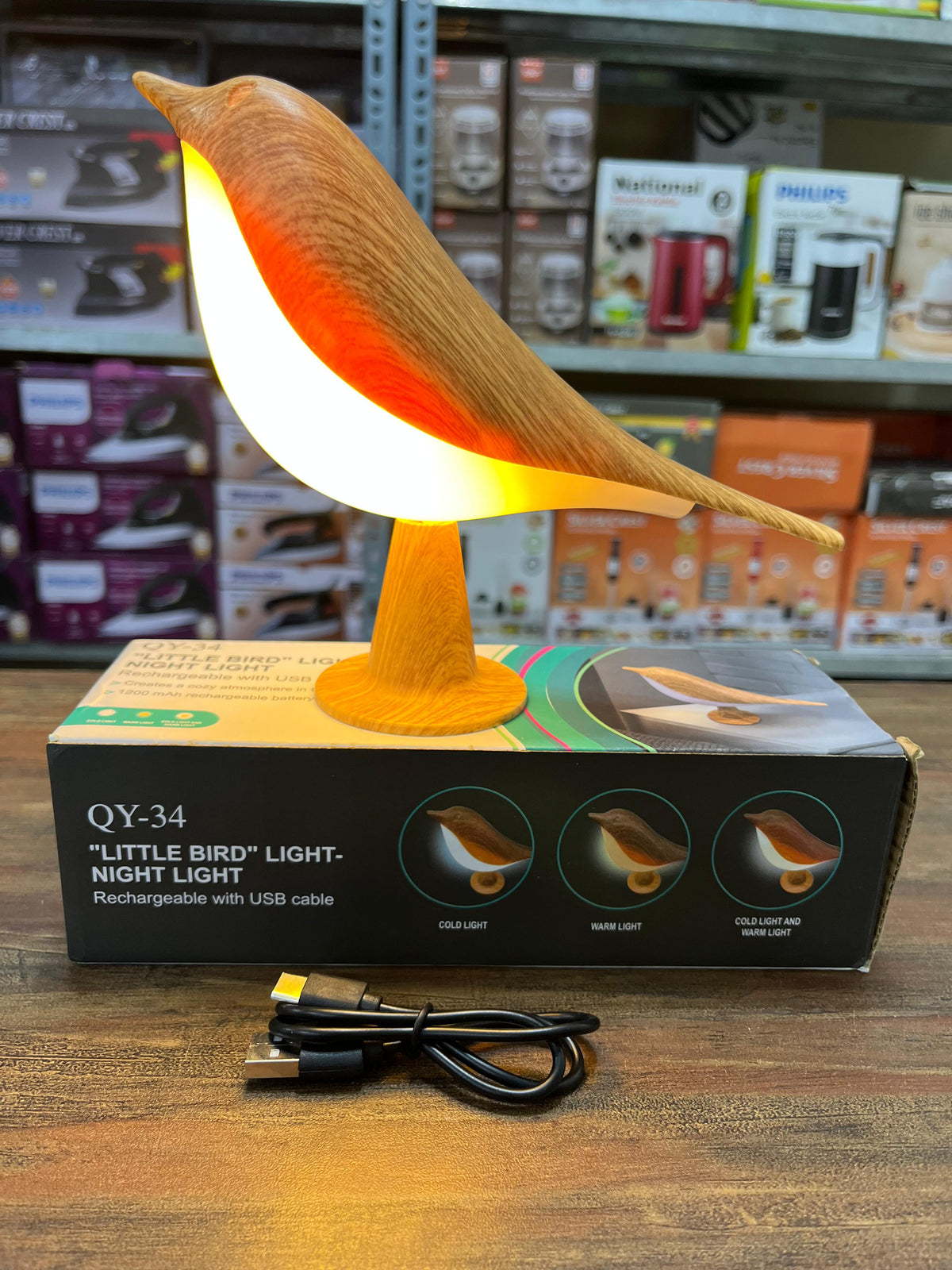 Little Bird Wooden Night Light – Rechargeable - alternate view 2