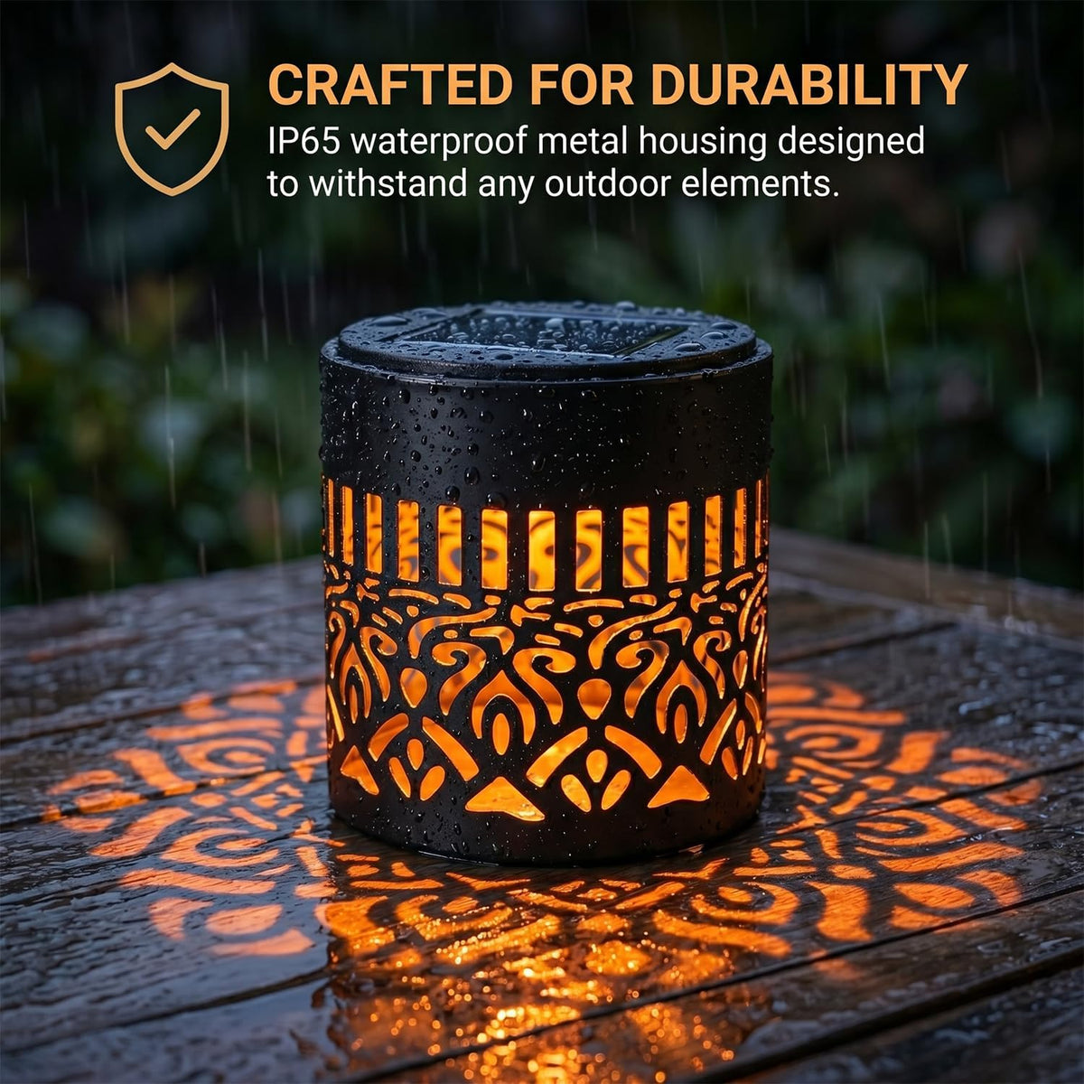 Aura Mandala Lights glowing in an outdoor garden