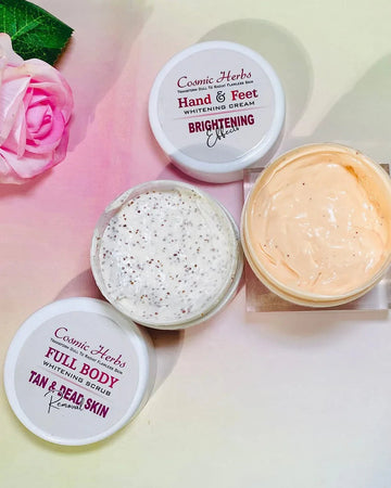 Cosmic Herbs body scrub and hand and feet cream skincare combo