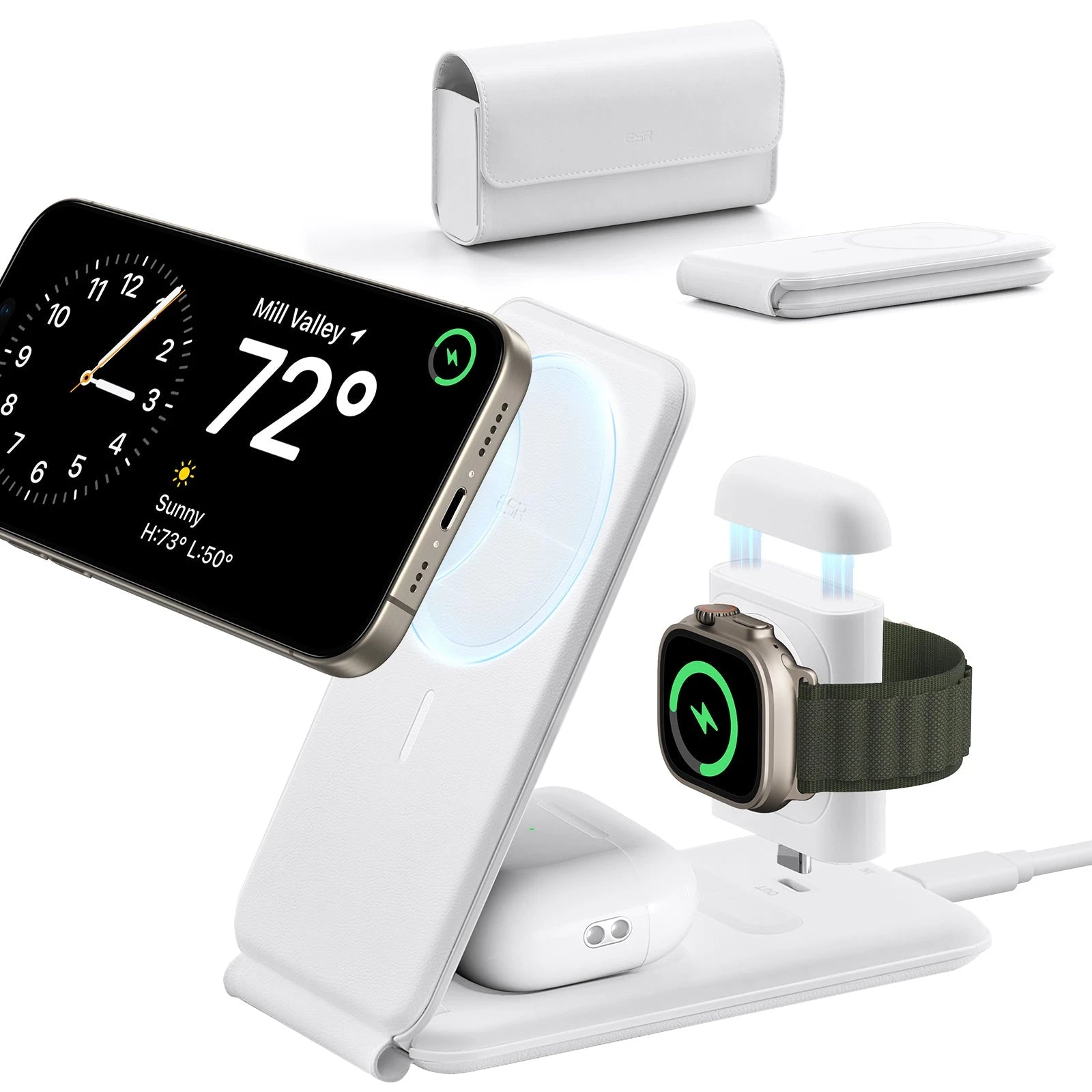 ESR HaloLock 3-in-1 Travel Wireless Charging Set, US Plug