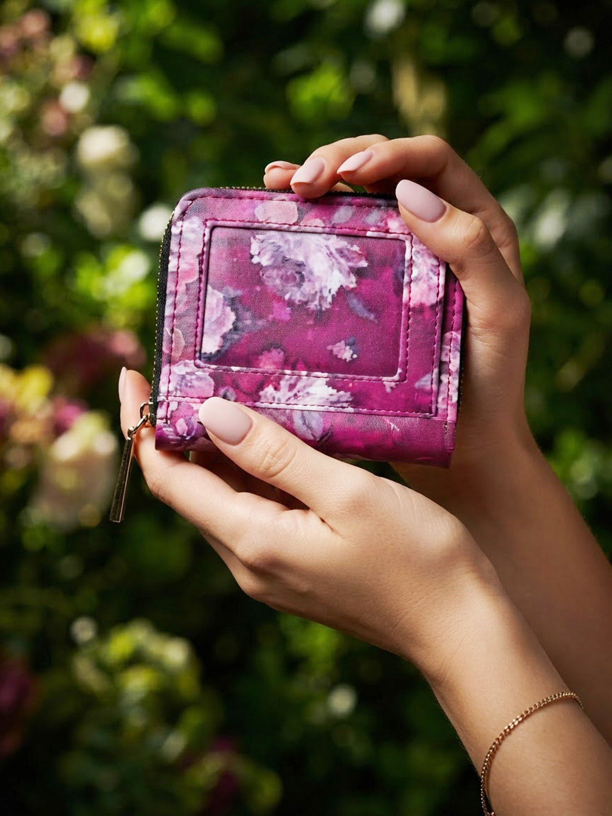 Floral Zip Wallet - Maroon