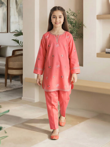 2 Piece Lawn Slub Suit- Embroidered (Pret) – Coral (F3964ST-451)