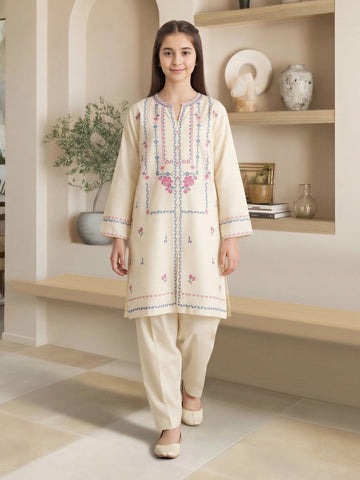 2 Piece Lawn Slub Suit- Embroidered (Pret) – Off White (F3935ST-002)