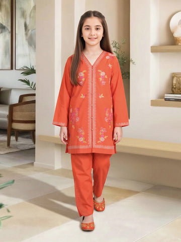 2 Piece Lawn Slub Suit- Embroidered (Pret) – Orange (F3630ST-419)