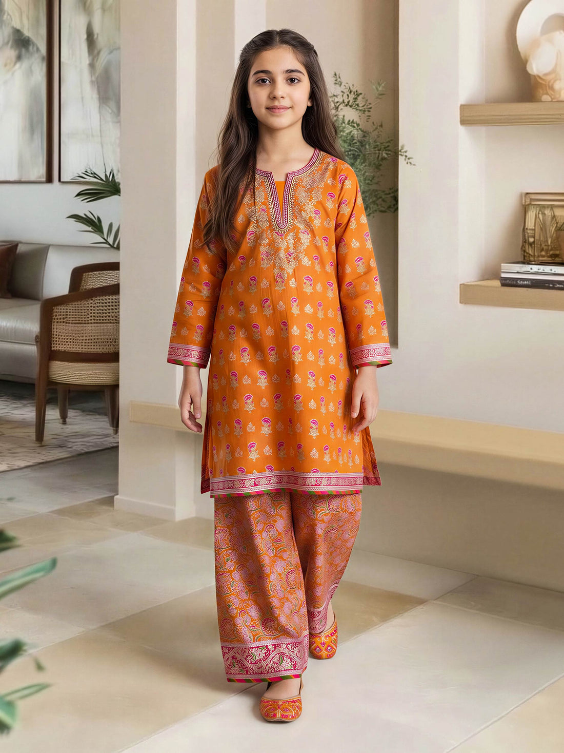 2 Piece Lawn Suit- Embroidered (Pret) – Orange (F3853ST-419)