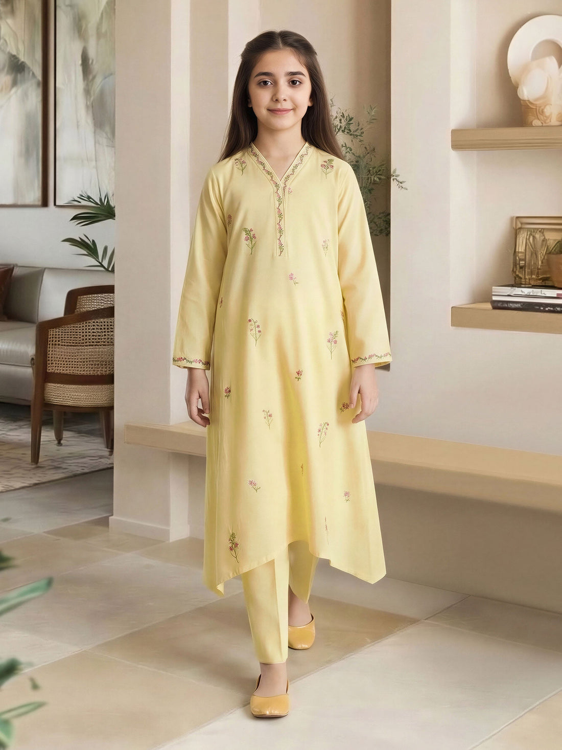 2 Piece Self Jacquard Suit- Embroidered (Pret) – Yellow (F3937ST-374)