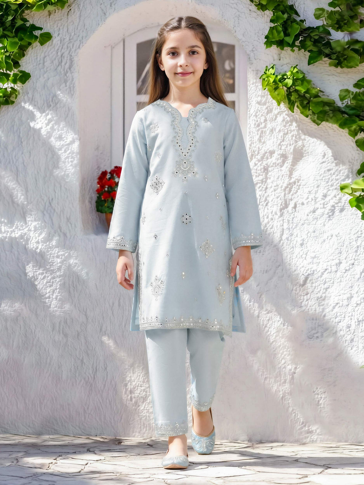 2 Piece Lawn Texture Suit- Embroidered (Pret) – Sky Blue (F3925ST-199)