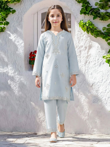 2 Piece Lawn Texture Suit- Embroidered (Pret) – Sky Blue (F3925ST-199)