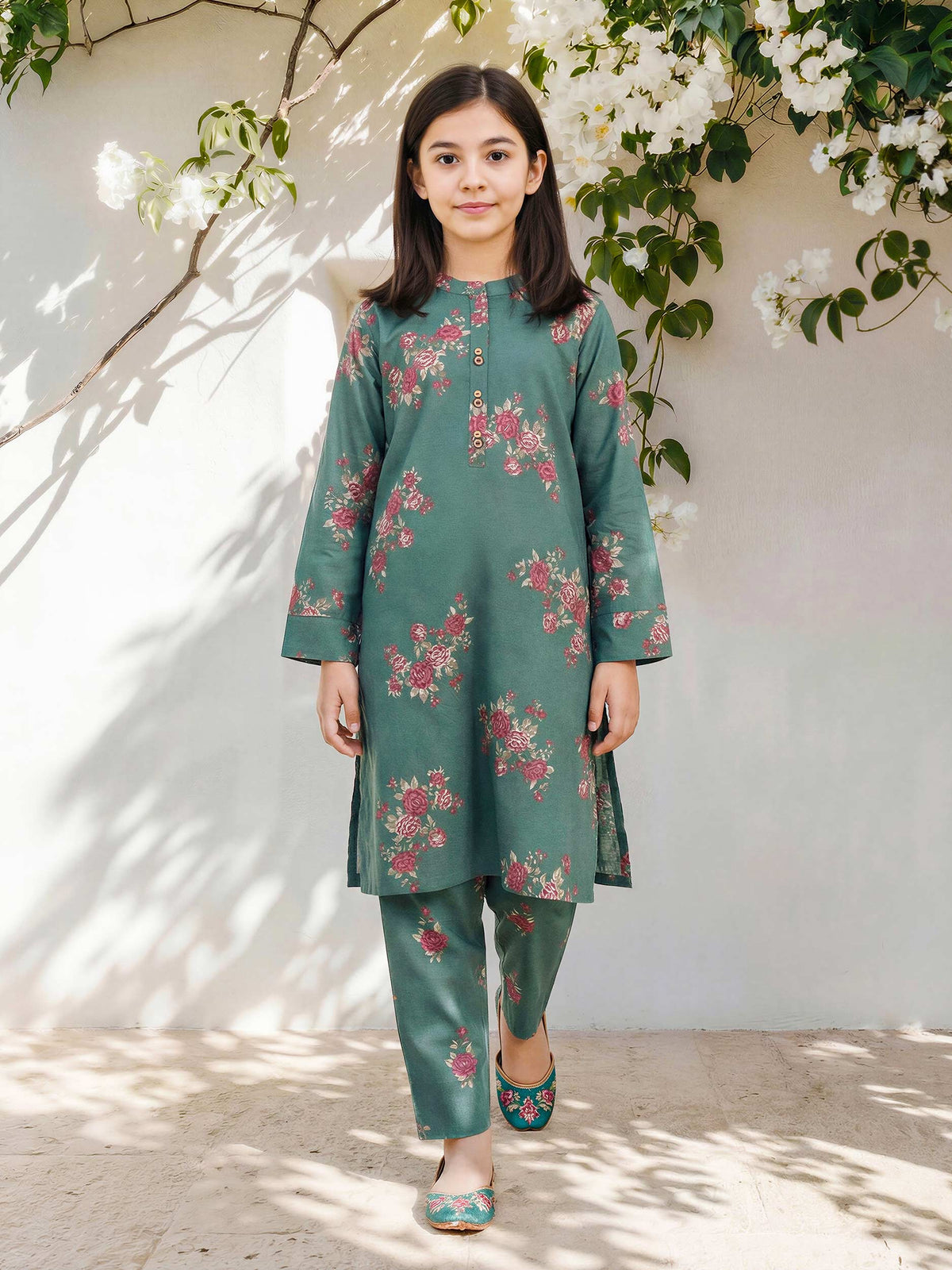 2 Piece Lawn Slub Suit (Pret) – Green (A5383ST-227)