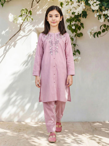 2 Piece Yarn Dyed Suit- Embroidered (Pret) – Pink (F3563ST-489)