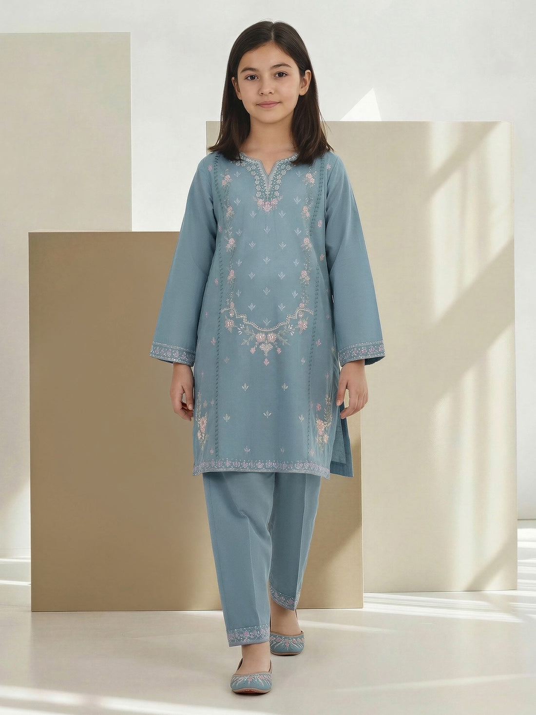 2 Piece Lawn Slub Suit- Embroidered (Pret) – Navy (F3653ST-199)