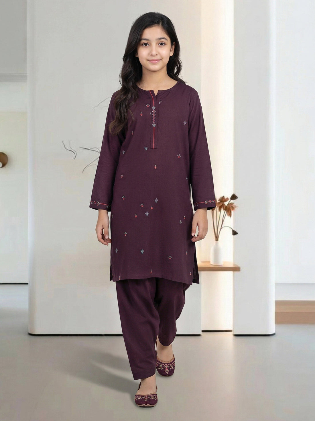 2 Piece Viscose Lawn Suit - Embroidered (Pret) – Plum (F3686ST-597)