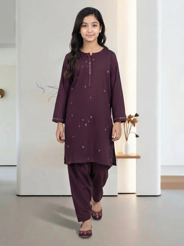 2 Piece Viscose Lawn Suit - Embroidered (Pret) – Plum (F3686ST-597)