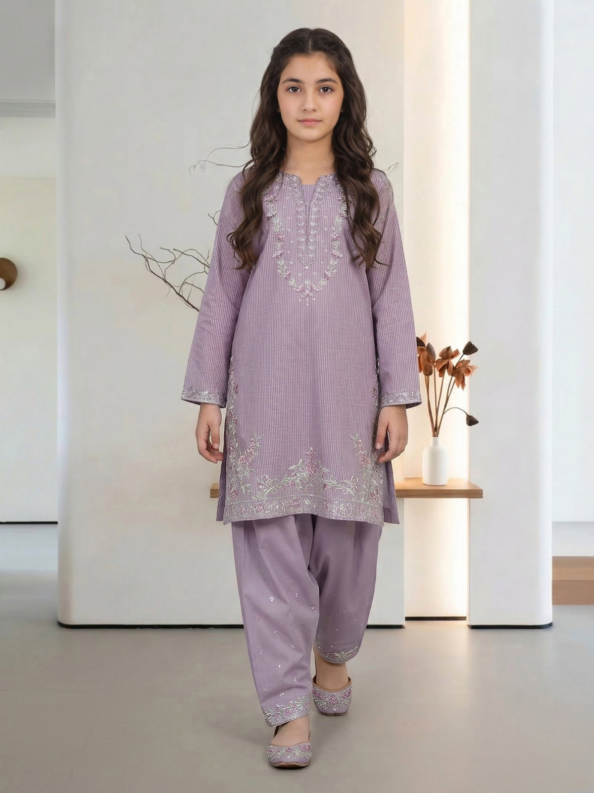 2 Piece Missouri Suit- Embroidered (Pret) – Lilac (F3700ST-633)