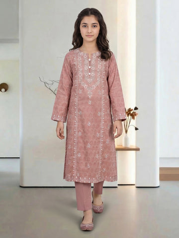 2 Piece Self Jacquard Suit- Embroidered (Pret) – Pink (F3561ST-489)