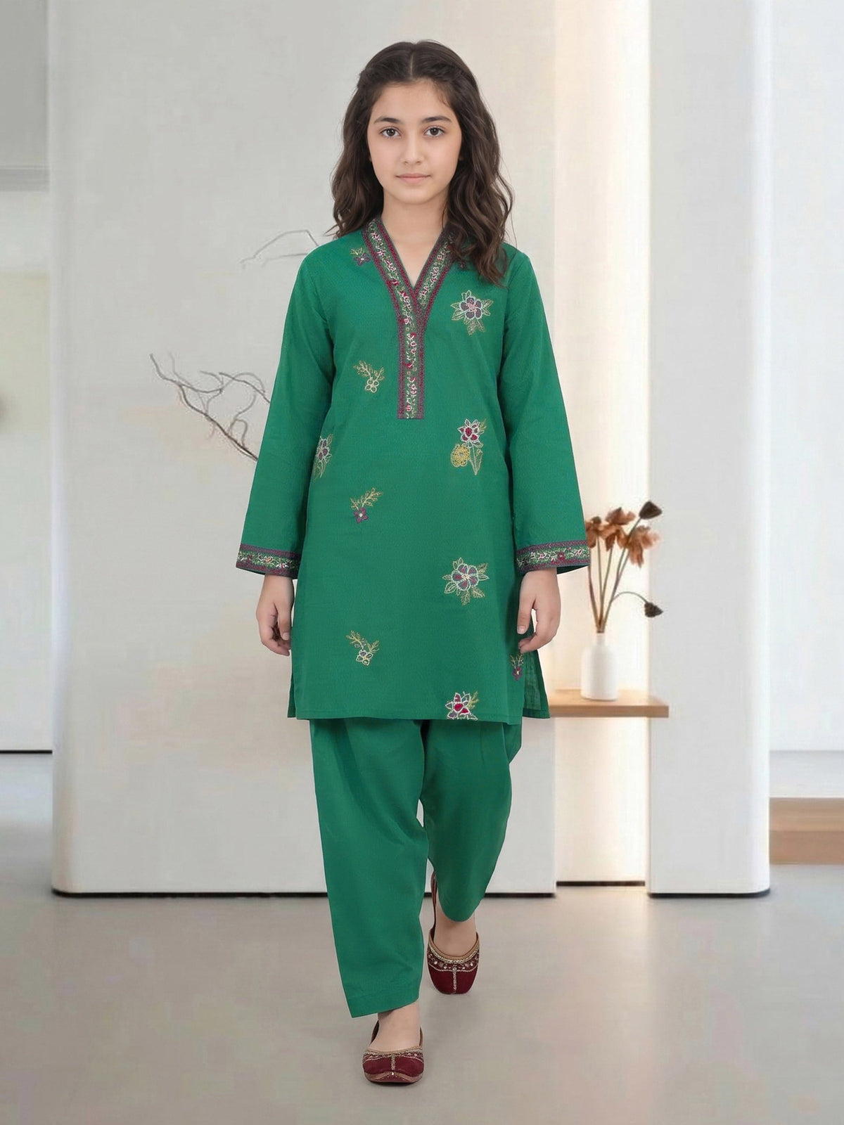 2 Piece Lawn Texture Suit- Embroidered (Pret) – Green (A2513ST-227)