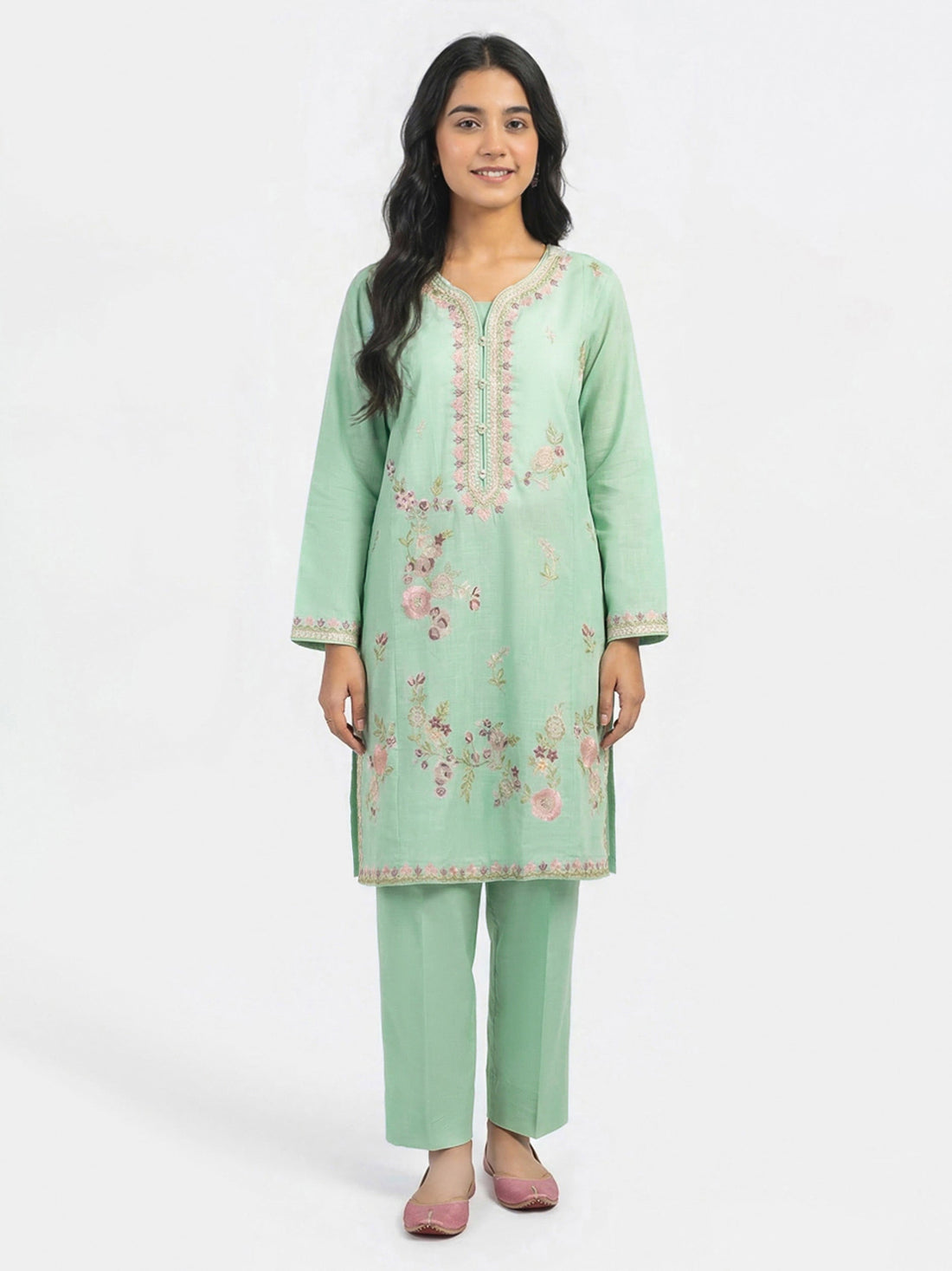 2 Piece Lawn Slub Suit- Embroidered (Pret) – Turquoise (F3654ST-299)