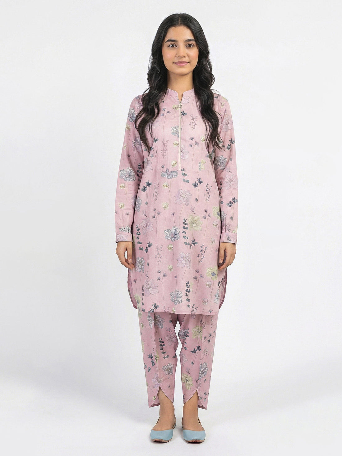 2 Piece Viscose Cotton Suit (Pret) – Pink (F3614ST-489)