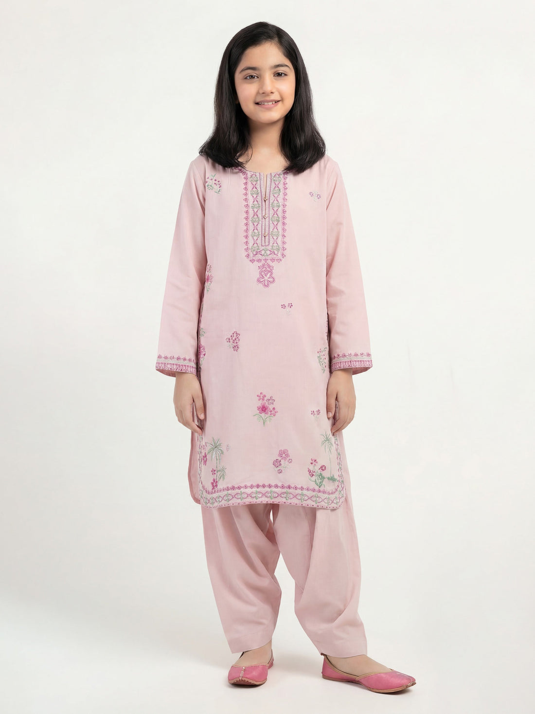 2 Piece Dobby Suit- Embroidered (Pret) – Pink (F3556ST-489)