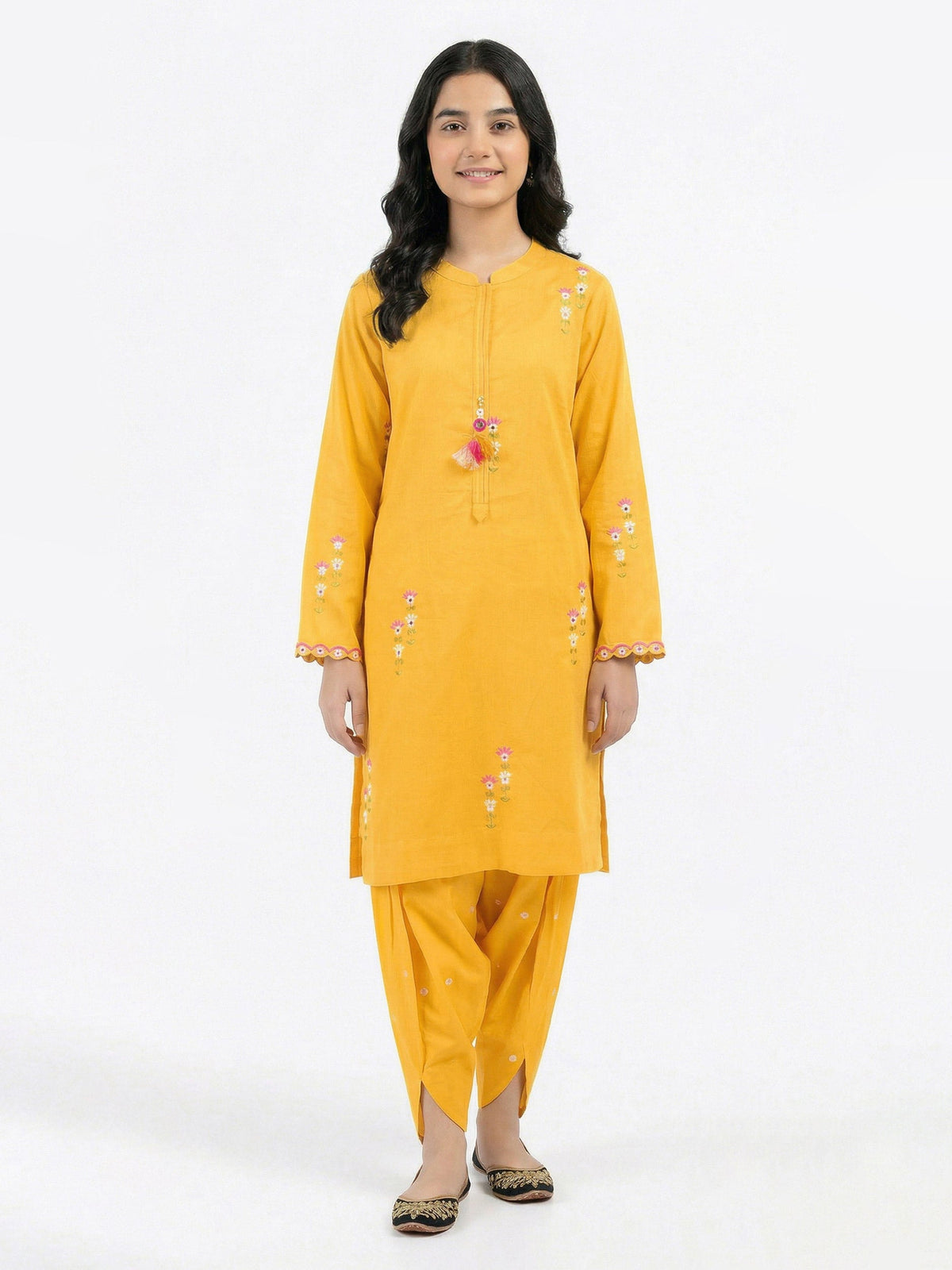 2 Piece Dobby Suit- Embroidered (Pret) – Yellow (A3372ST-374)