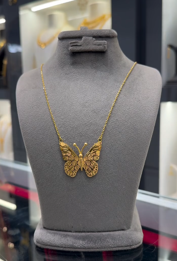 Golden butterfly necklace product view