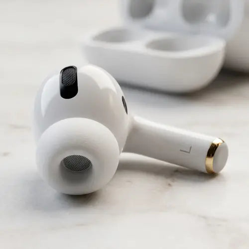 Close-up of white Pro 2 style TWS wireless earbud