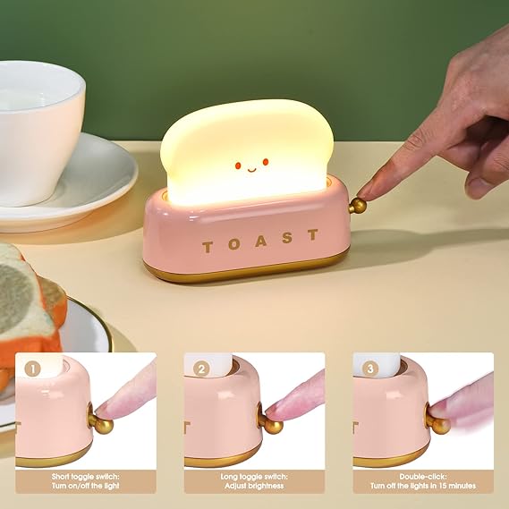 Green smiley toaster night lamp with warm LED light