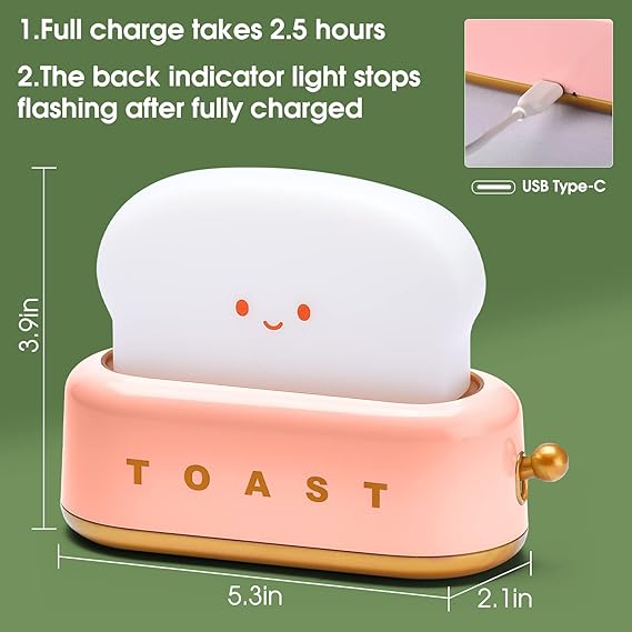 Smiley toaster night lamp with USB cable and manual