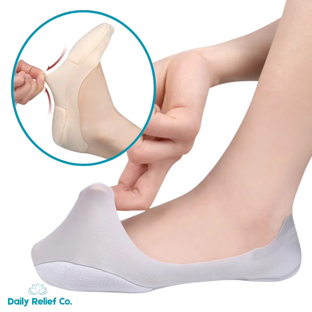 Cushioned socks on feet