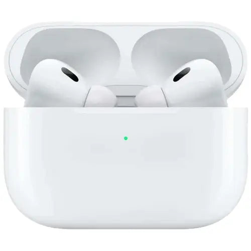 White TWS wireless earbuds displayed inside charging case